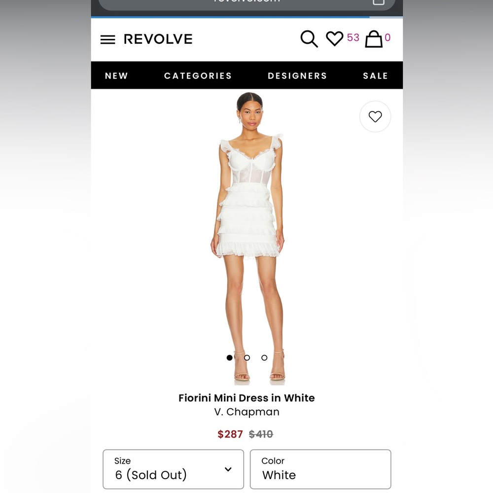 V. Chapman Fiorini Mini Dress In White  - Size 6